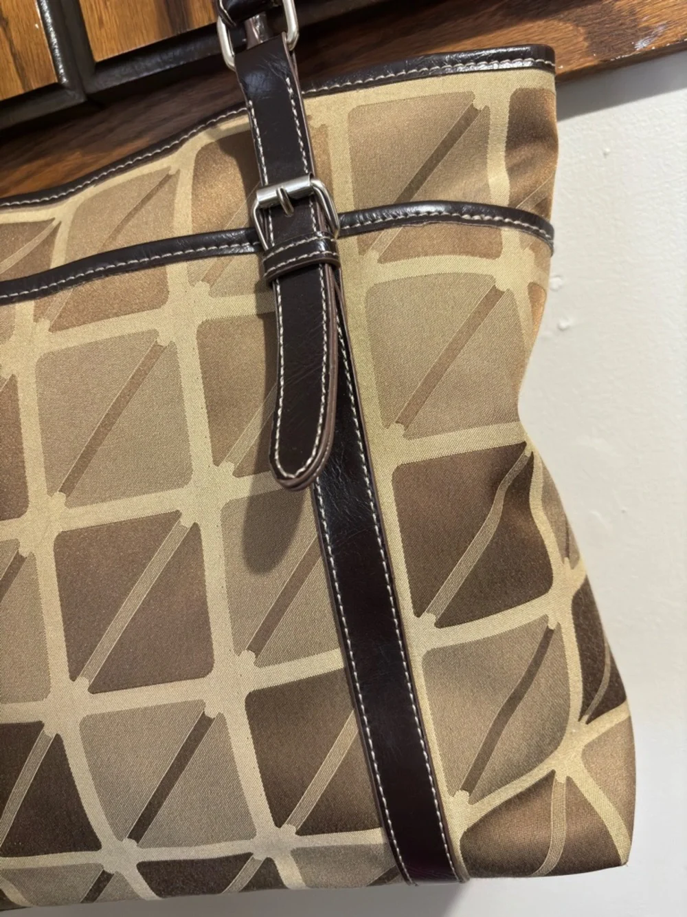 Nine West Vintage Fabric Tote Purse Buckle Double Handles
